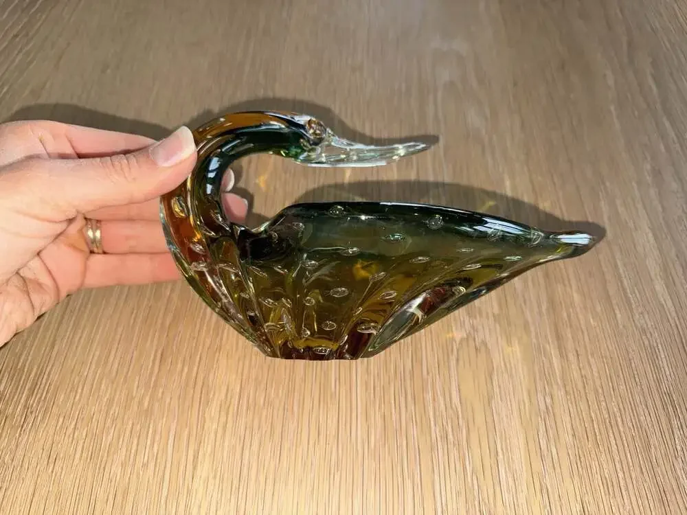 RARE MURANO GUILDCRAFT Art Glass Duck Bowl Dish Multicolor Beak Clear